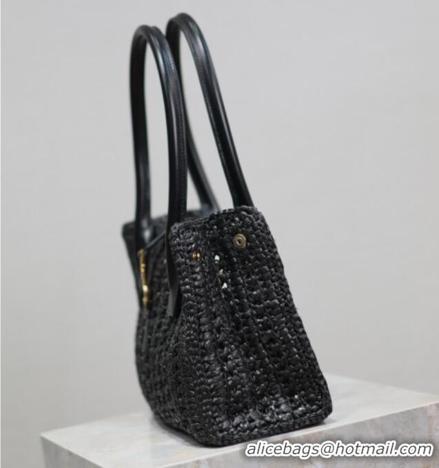 Luxury Discount Saint Laurent Tote Bag in Raffia Leather 262149 Black 2025