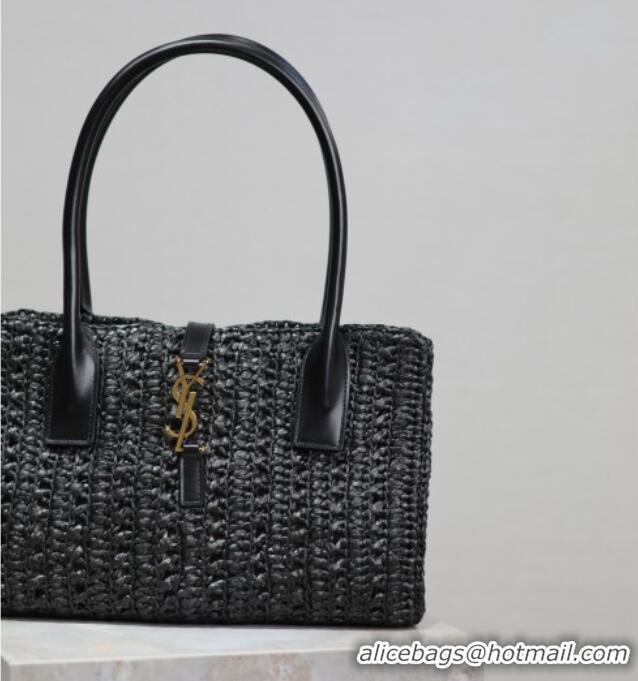Luxury Discount Saint Laurent Tote Bag in Raffia Leather 262149 Black 2025