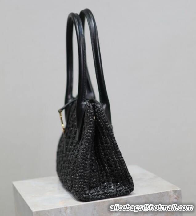 Luxury Discount Saint Laurent Tote Bag in Raffia Leather 262149 Black 2025