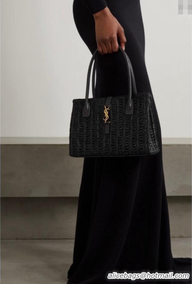Luxury Discount Saint Laurent Tote Bag in Raffia Leather 262149 Black 2025