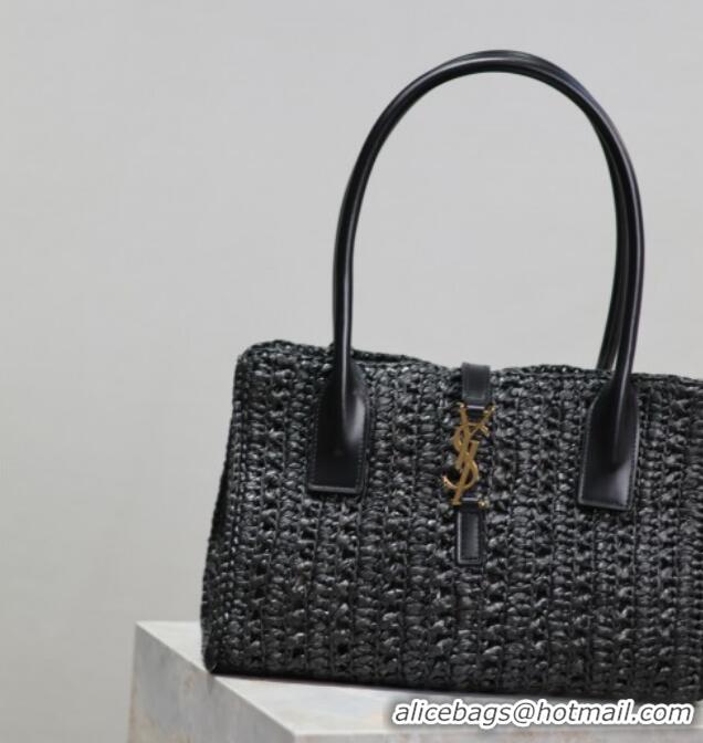 Luxury Discount Saint Laurent Tote Bag in Raffia Leather 262149 Black 2025