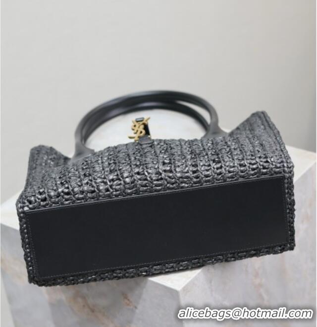 Luxury Discount Saint Laurent Tote Bag in Raffia Leather 262149 Black 2025