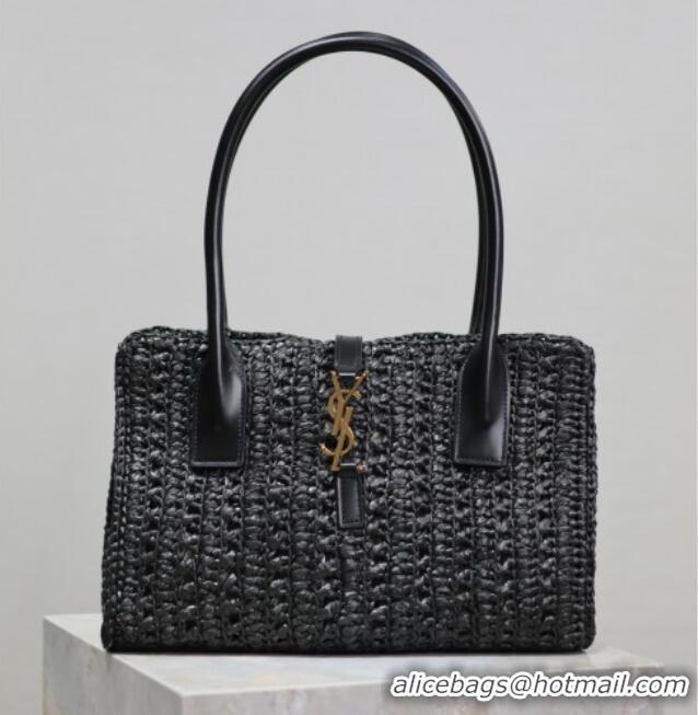 Luxury Discount Saint Laurent Tote Bag in Raffia Leather 262149 Black 2025
