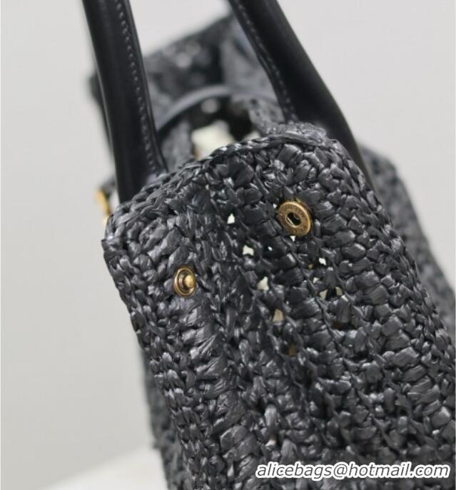 Luxury Discount Saint Laurent Tote Bag in Raffia Leather 262149 Black 2025