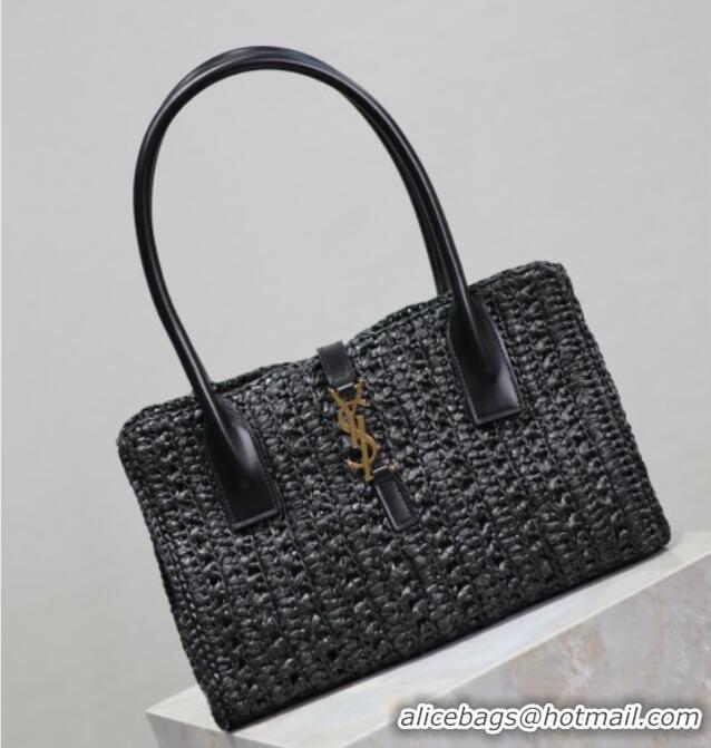 Luxury Discount Saint Laurent Tote Bag in Raffia Leather 262149 Black 2025