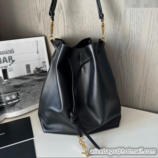 Luxury Cheap Saint Laurent Paris Vii Pochon Bucket Bag in Black Lambskin 804302 2025 Top Quality