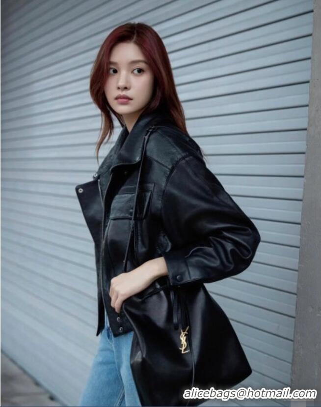 Luxury Cheap Saint Laurent Paris Vii Pochon Bucket Bag in Black Lambskin 804302 2025 Top Quality