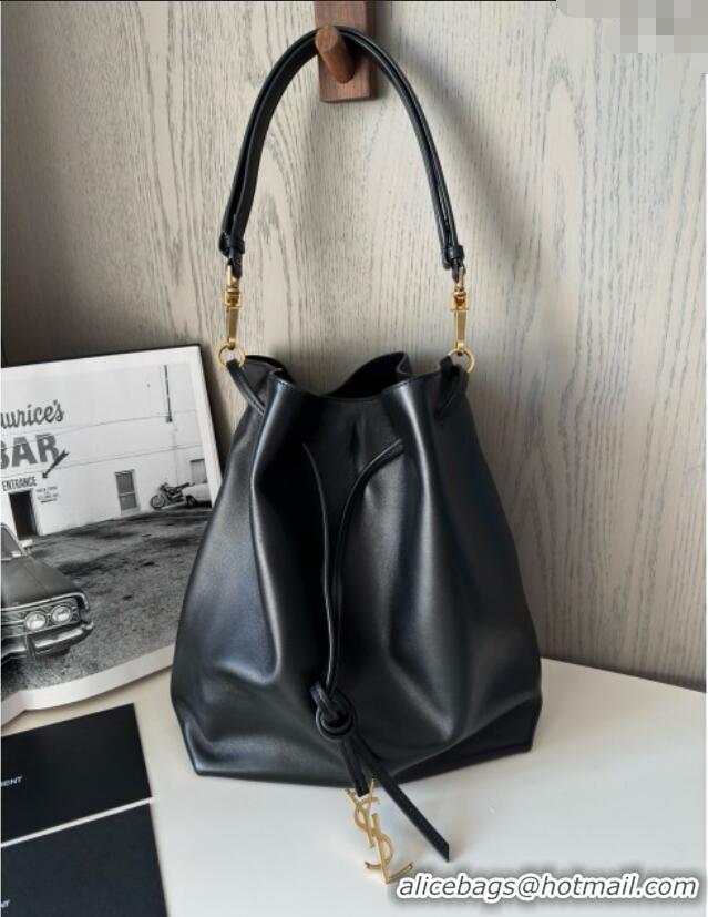 Luxury Cheap Saint Laurent Paris Vii Pochon Bucket Bag in Black Lambskin 804302 2025 Top Quality