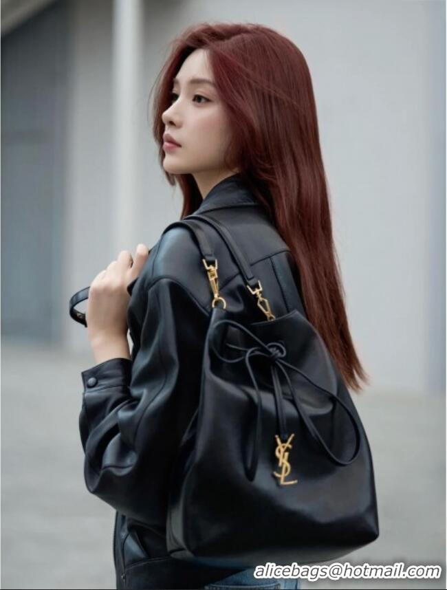 Luxury Cheap Saint Laurent Paris Vii Pochon Bucket Bag in Black Lambskin 804302 2025 Top Quality