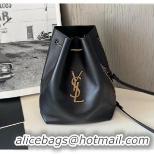 Discount Saint Laurent Pochon Bucket Bag in Lambskin 801070 Black/Gold 2025 Top Quality