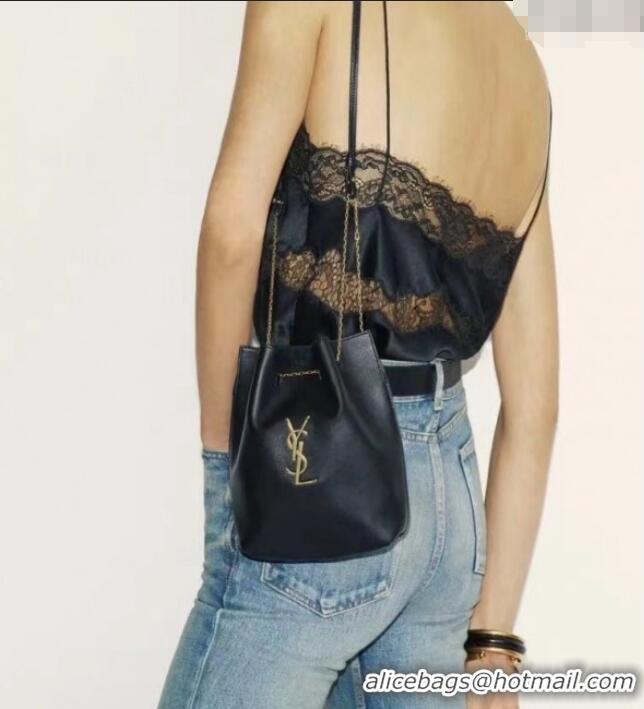 Discount Saint Laurent Pochon Bucket Bag in Lambskin 801070 Black/Gold 2025 Top Quality