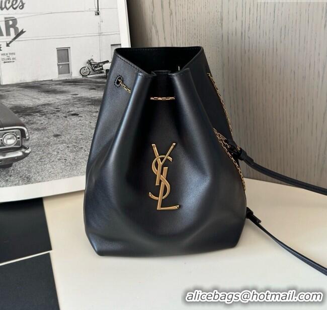 Discount Saint Laurent Pochon Bucket Bag in Lambskin 801070 Black/Gold 2025 Top Quality
