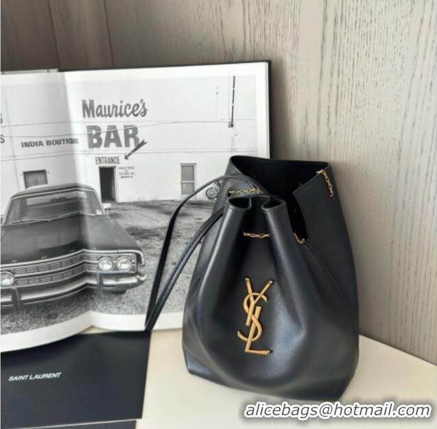 Discount Saint Laurent Pochon Bucket Bag in Lambskin 801070 Black/Gold 2025 Top Quality