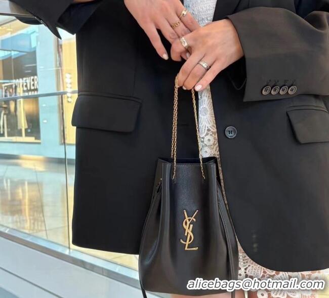Discount Saint Laurent Pochon Bucket Bag in Lambskin 801070 Black/Gold 2025 Top Quality