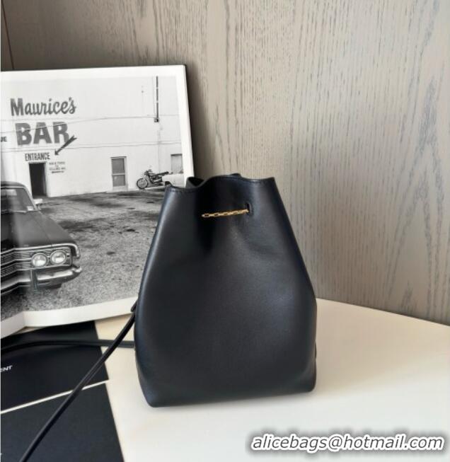 Discount Saint Laurent Pochon Bucket Bag in Lambskin 801070 Black/Gold 2025 Top Quality