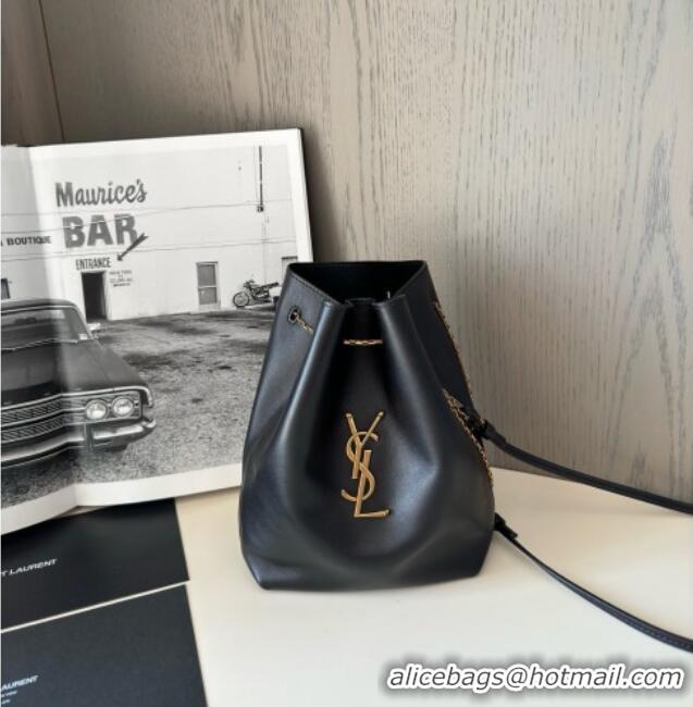 Discount Saint Laurent Pochon Bucket Bag in Lambskin 801070 Black/Gold 2025 Top Quality