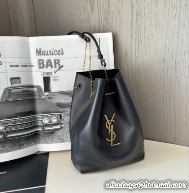 Discount Saint Laurent Pochon Bucket Bag in Lambskin 801070 Black/Gold 2025 Top Quality