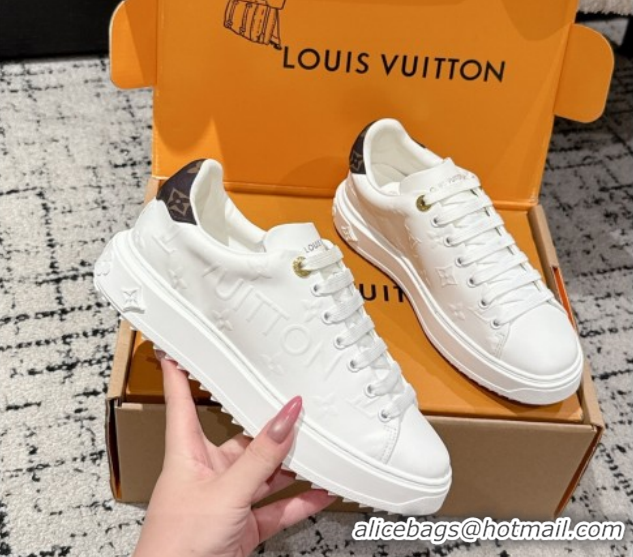 Sophisticated Louis Vuitton Time Out Sneakers in Debossed Leather White 1AAP6O 1022108