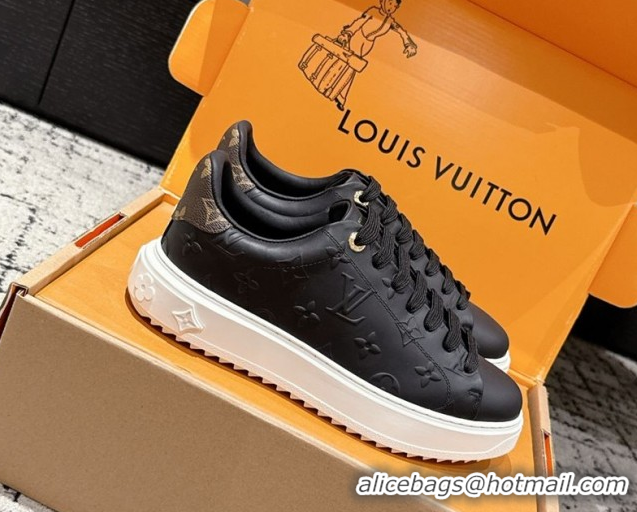 Luxurious Louis Vuitton Time Out Sneakers in Debossed Leather Black 1AAP6O 1022109