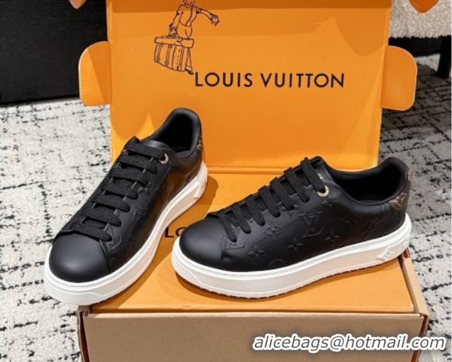 Luxurious Louis Vuitton Time Out Sneakers in Debossed Leather Black 1AAP6O 1022109