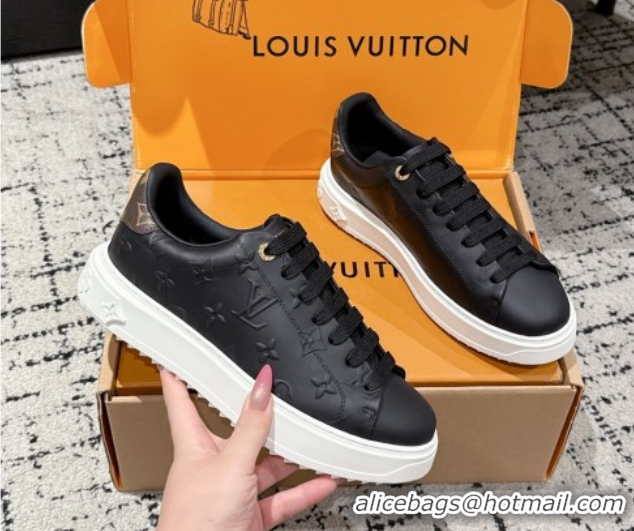 Luxurious Louis Vuitton Time Out Sneakers in Debossed Leather Black 1AAP6O 1022109