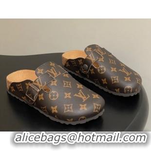 Stylish Louis Vuitton LV Cosy Flat Comfort Clog Mules with Buckle Strap in Monogram Canvas 1022110