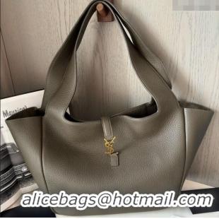 Promotional Saint Laurent Bea Tote in Suede 763435 Musk Green 2025 Top Quality