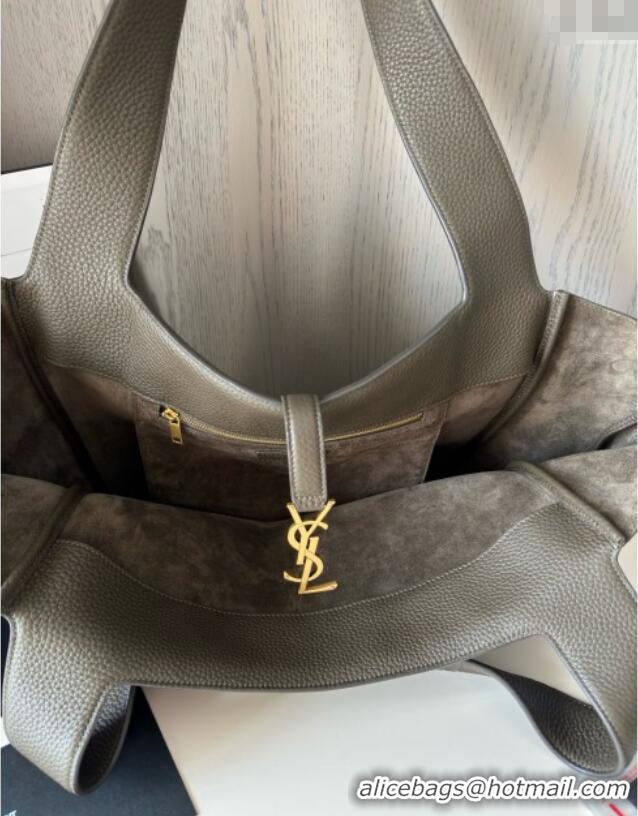 Promotional Saint Laurent Bea Tote in Suede 763435 Musk Green 2025 Top Quality