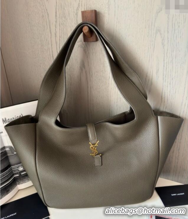 Promotional Saint Laurent Bea Tote in Suede 763435 Musk Green 2025 Top Quality
