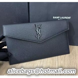Unique Grade Saint Laurent Uptown Pouch in Grained Leather 565739 All Black 2025