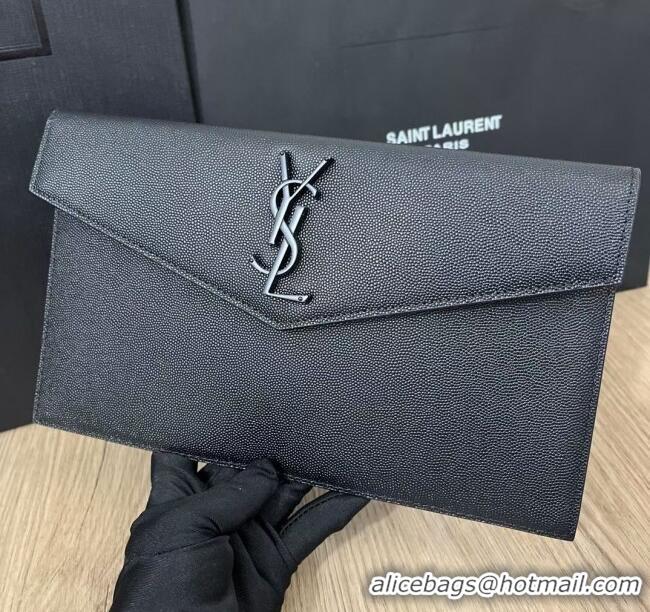 Unique Grade Saint Laurent Uptown Pouch in Grained Leather 565739 All Black 2025