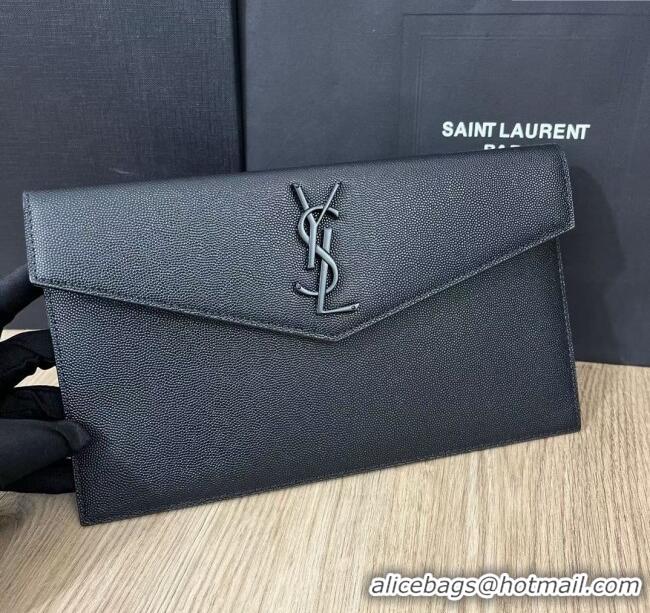 Unique Grade Saint Laurent Uptown Pouch in Grained Leather 565739 All Black 2025