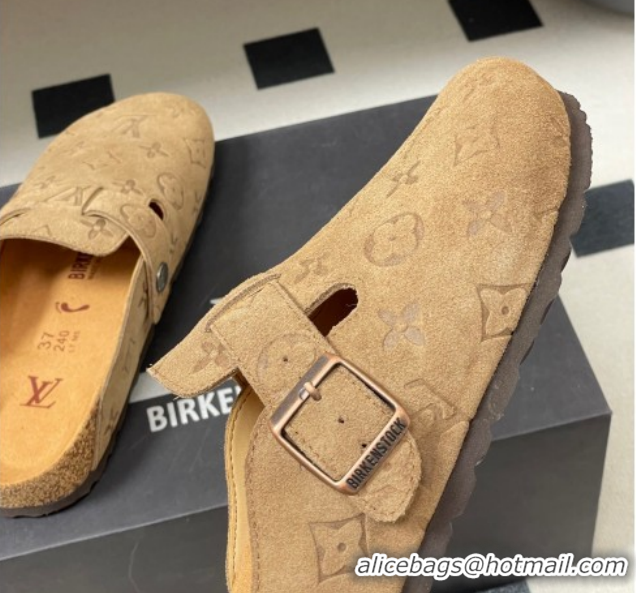 Good Quality Louis Vuitton LV Cosy Flat Comfort Clog Mules with Buckle Strap in Monogram Suede Brown 1022114