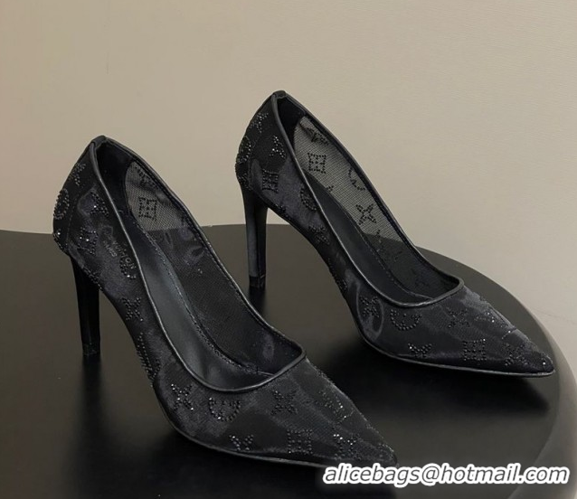 Top Grade Louis Vuitton Gala Pumps 8cm in Mesh and Strass Black 1022124
