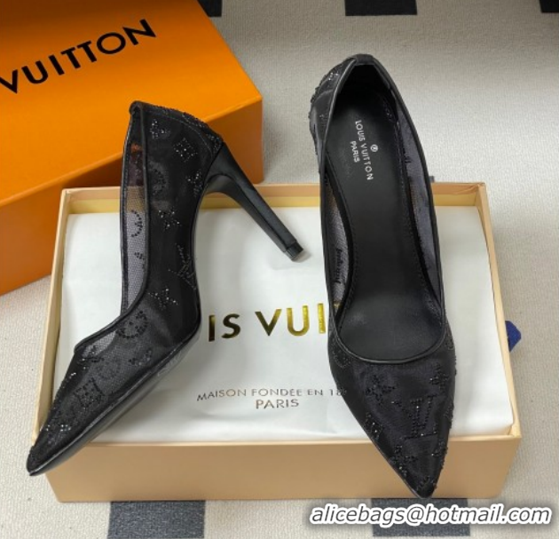 Top Grade Louis Vuitton Gala Pumps 8cm in Mesh and Strass Black 1022124