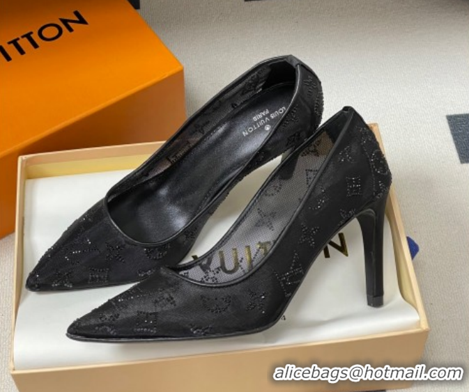 Top Grade Louis Vuitton Gala Pumps 8cm in Mesh and Strass Black 1022124