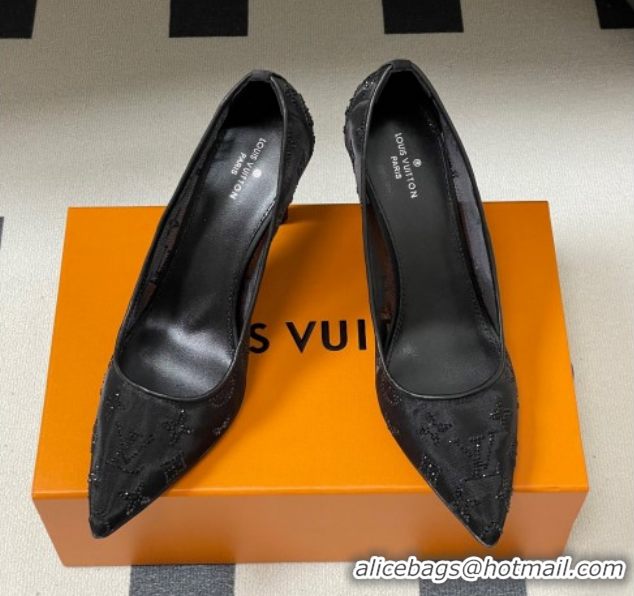 Top Grade Louis Vuitton Gala Pumps 8cm in Mesh and Strass Black 1022124
