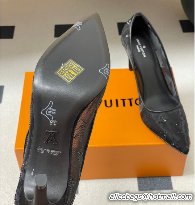 Top Grade Louis Vuitton Gala Pumps 8cm in Mesh and Strass Black 1022124
