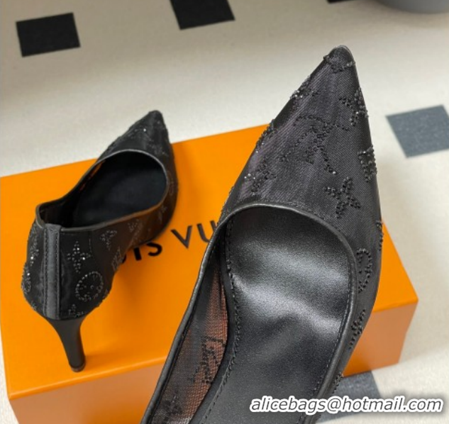Top Grade Louis Vuitton Gala Pumps 8cm in Mesh and Strass Black 1022124