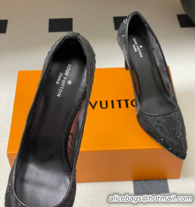 Top Grade Louis Vuitton Gala Pumps 8cm in Mesh and Strass Black 1022124