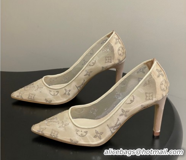 Good Looking Louis Vuitton Gala Pumps 8cm in Mesh and Strass Nude 1AIELK 1022125