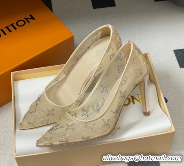 Good Looking Louis Vuitton Gala Pumps 8cm in Mesh and Strass Nude 1AIELK 1022125