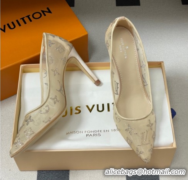 Good Looking Louis Vuitton Gala Pumps 8cm in Mesh and Strass Nude 1AIELK 1022125