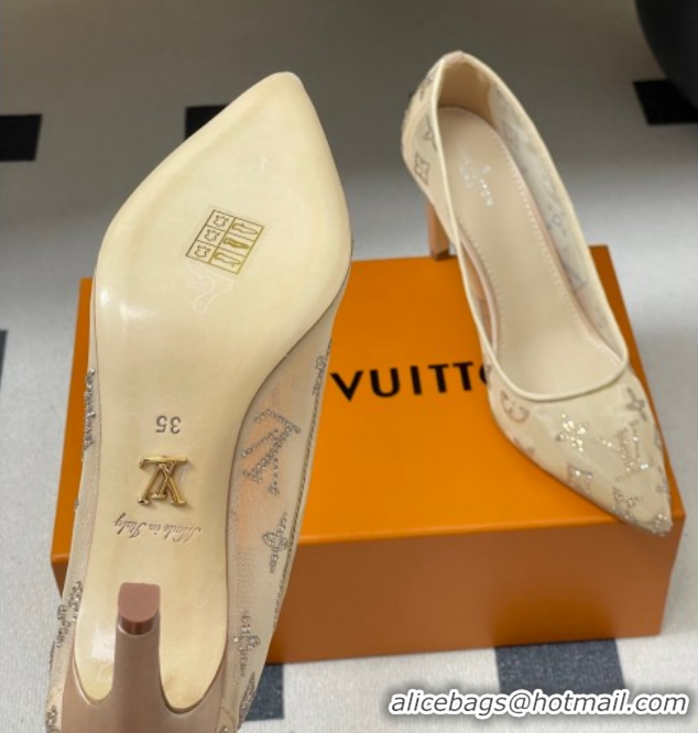 Good Looking Louis Vuitton Gala Pumps 8cm in Mesh and Strass Nude 1AIELK 1022125
