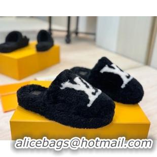 Luxurious Louis Vuitton Wool Platform Slides Sandal 2cm Black LV102206 1022126