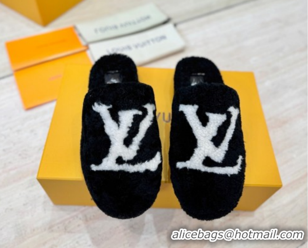 Luxurious Louis Vuitton Wool Platform Slides Sandal 2cm Black LV102206 1022126