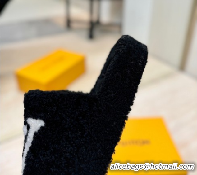 Luxurious Louis Vuitton Wool Platform Slides Sandal 2cm Black LV102206 1022126