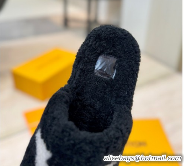 Luxurious Louis Vuitton Wool Platform Slides Sandal 2cm Black LV102206 1022126