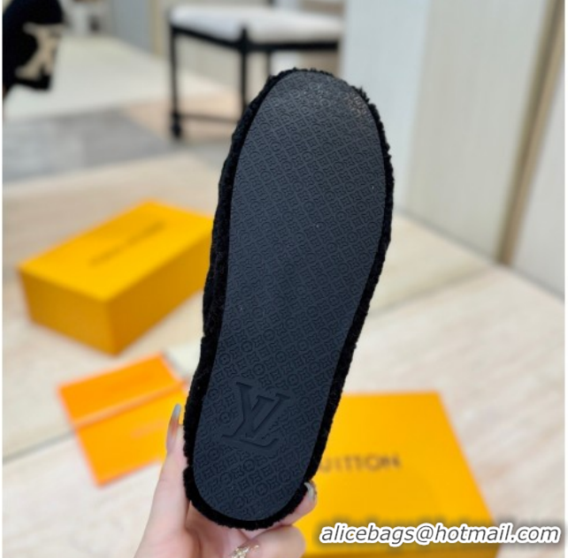 Luxurious Louis Vuitton Wool Platform Slides Sandal 2cm Black LV102206 1022126