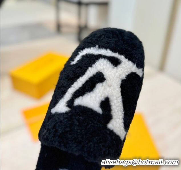 Luxurious Louis Vuitton Wool Platform Slides Sandal 2cm Black LV102206 1022126